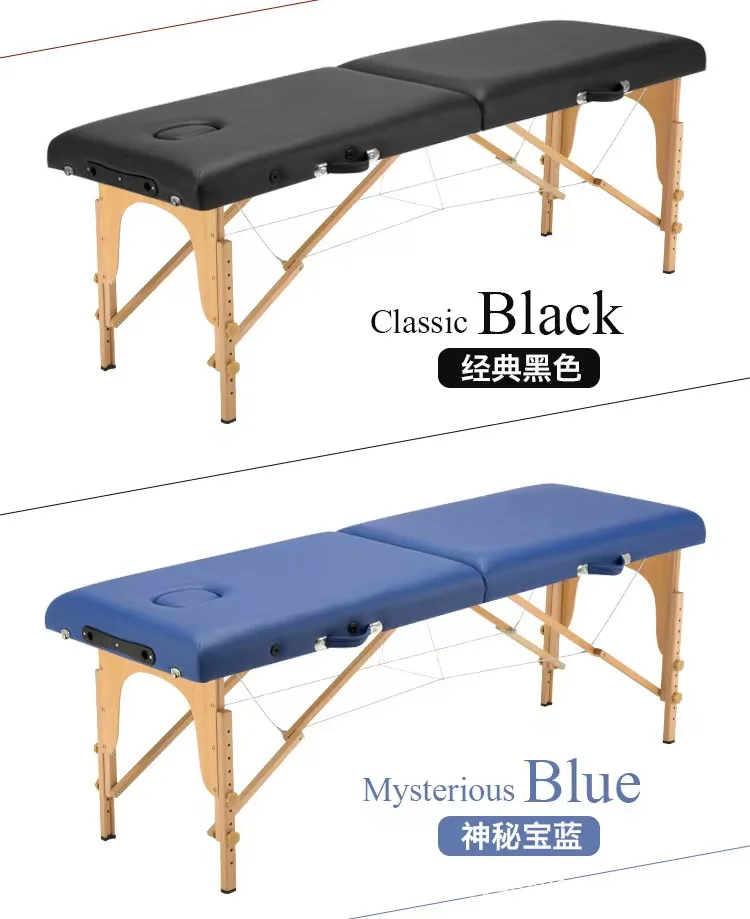

Beauty Bed Portable Adjustable Spa Bed Wooden Triple Folding Massage Chair Multiple Colors Available Padded Foam Inside
