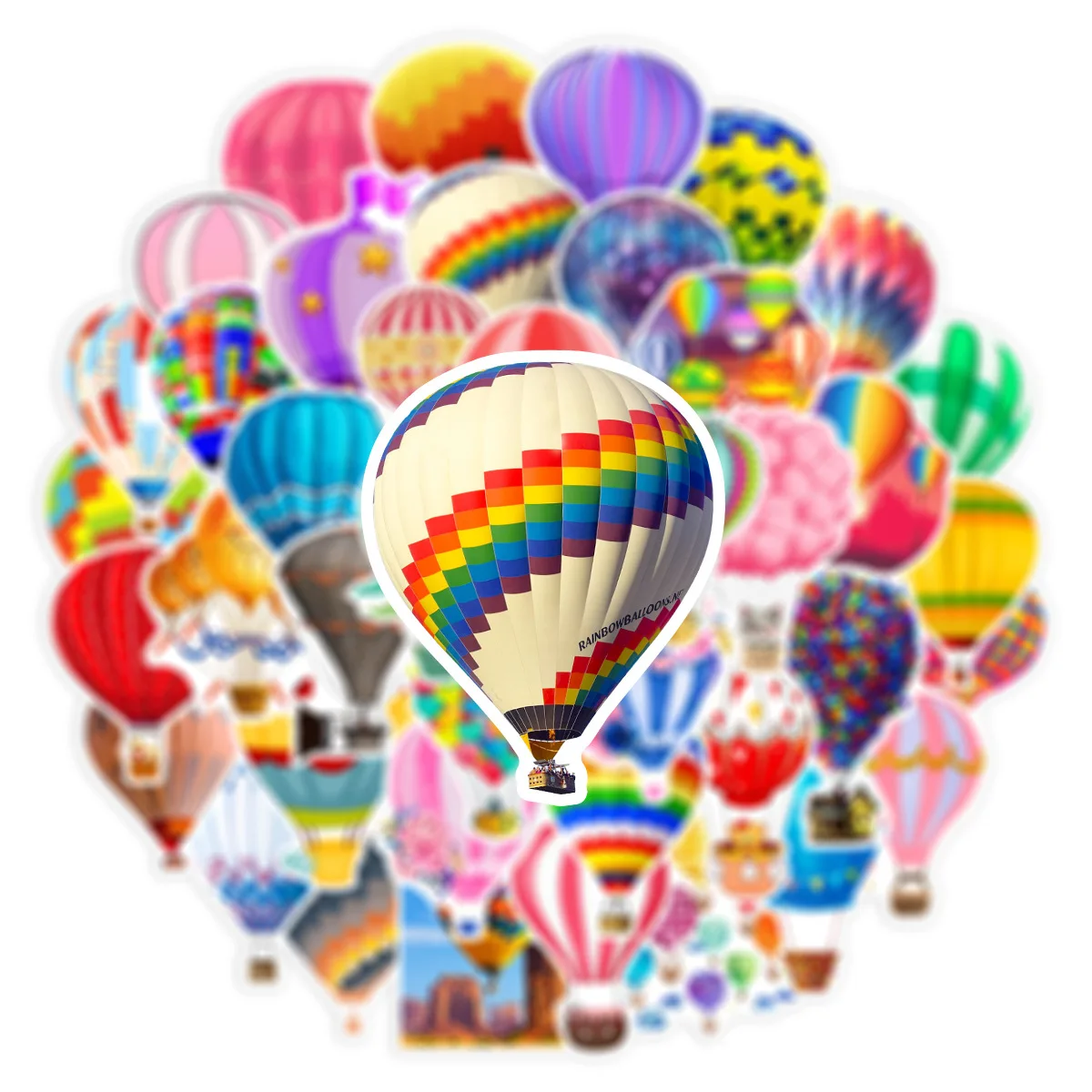 10/30/50PCS Cartoon Rainbow Hot Air Balloon Sticker Graffiti Notebook Car Guitar DIY Pattern Scrapbook Toys Decoration Wholesale