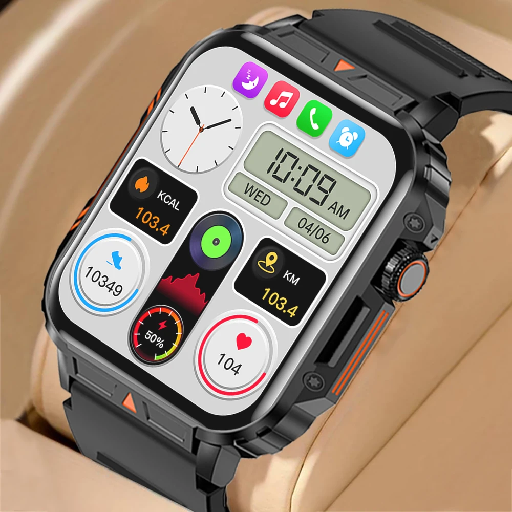 

L81 Rugged Outdoor Smart Watch for Men Bluetooth Answer Call Large Battery Fitness Tracker Waterproof Sport Smart Wristwatch, Heart Rate Calorie Sleep Monitor Multi Sports Modes Compatible with IOS Android for Workout Hiking Daily Use