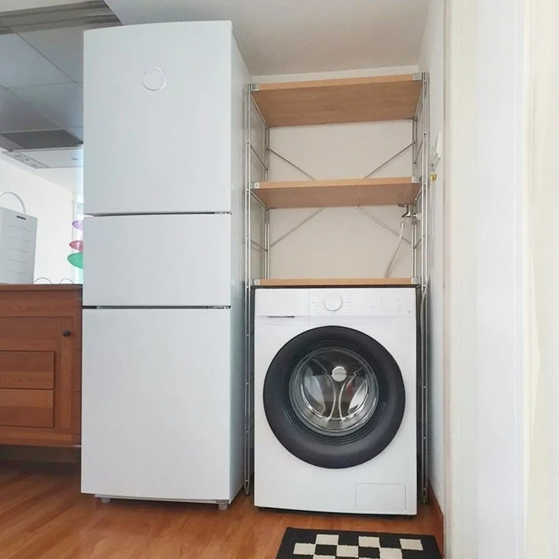 Stainless steel washing machine overhead shelf floor-to-ceiling refrigerator balcony storage rack space utilization shelf