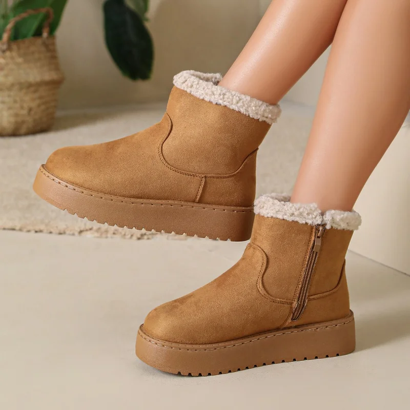 *2026 Fashionable New Round Toe Thick Soled Casual Boots for Women Winter Hot Selling Elegant and Sexy Temperament Snow Boots