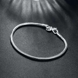 Luxury 925 sterling silver 3mm snake bone Bracelets 20cm for woman man jewelry fashion party wedding accessories gifts