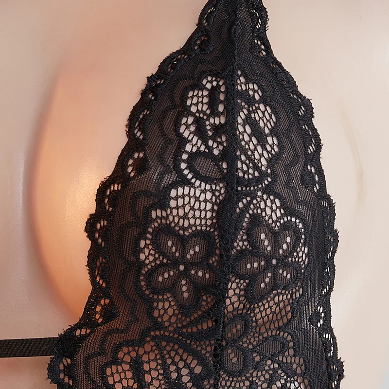 Crotchless Deep V Leopard Print Patchwork Lace Transparent Sexy Lingerie Women Hollow Bodysuit Underwear Set Erotic Costumes image 4