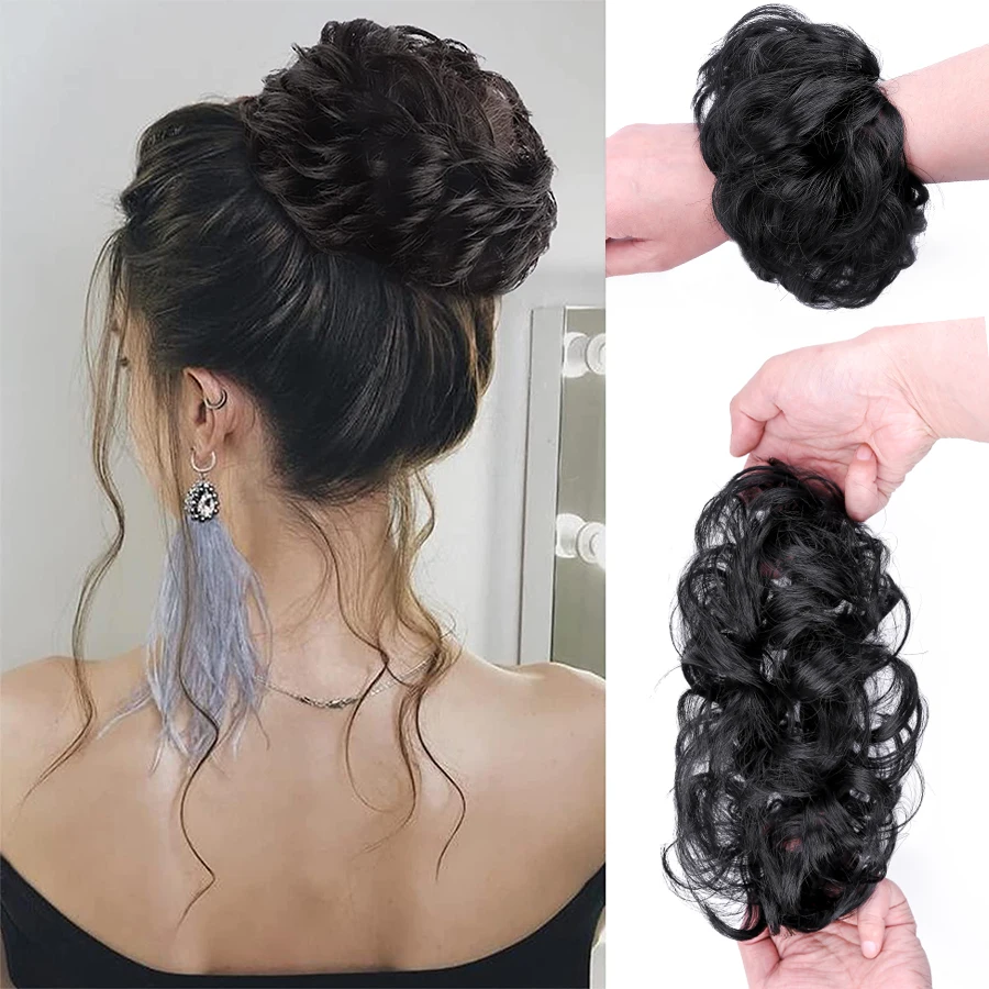 AliLeader-Extensión de pelo sintético para mujer, moño rizado, banda corta para el cabello desordenada, Donuts, cordón elástico, coleta