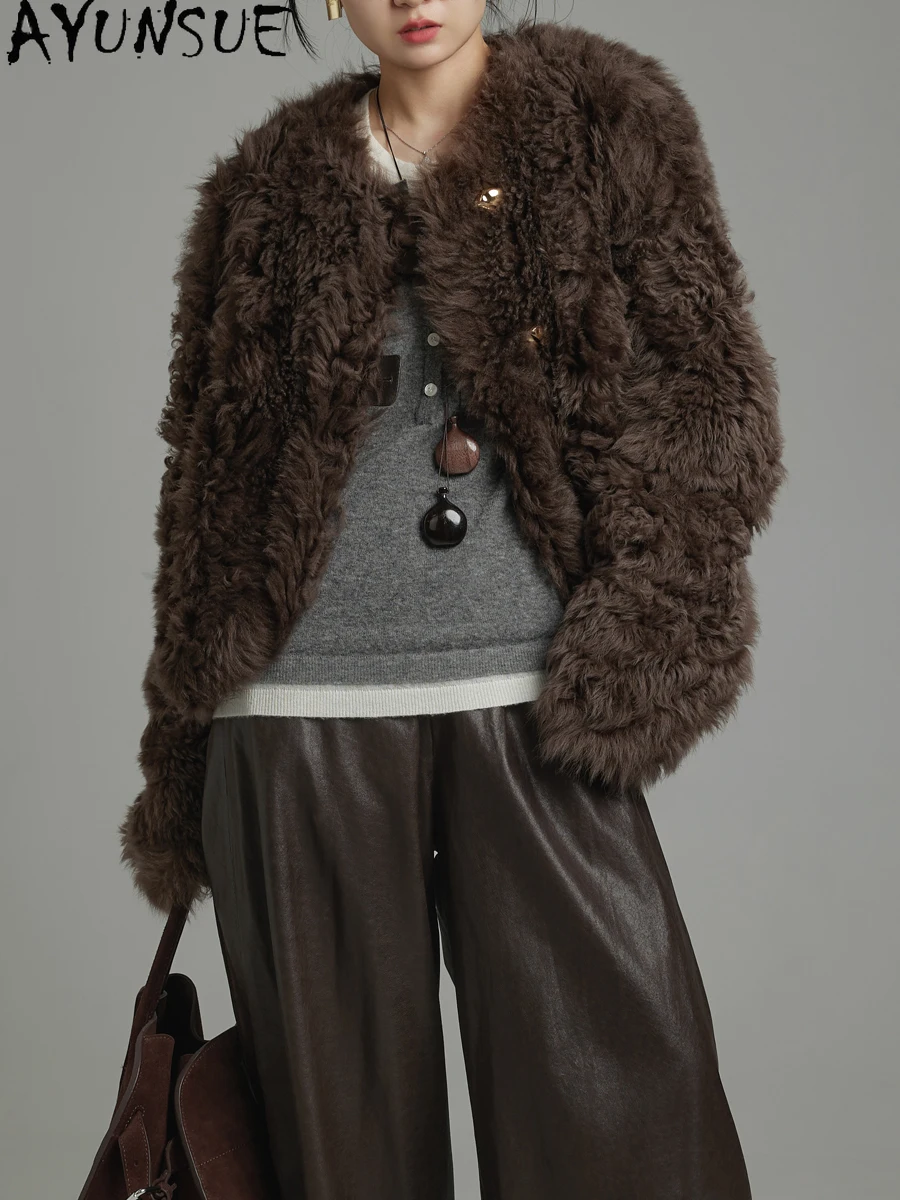 

AYUNSUE, натуральная дубленка, короткая стильная куртка из натуральной кожи, женские зимние куртки, 2022, роскошная одежда, женская шуба Женская