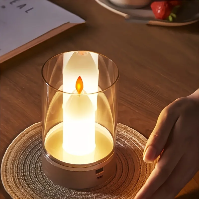 Dimmable LED Candle Light - Motion Sensor, USB Rechargeable Cordless Table Lamp with Stepless Dimming