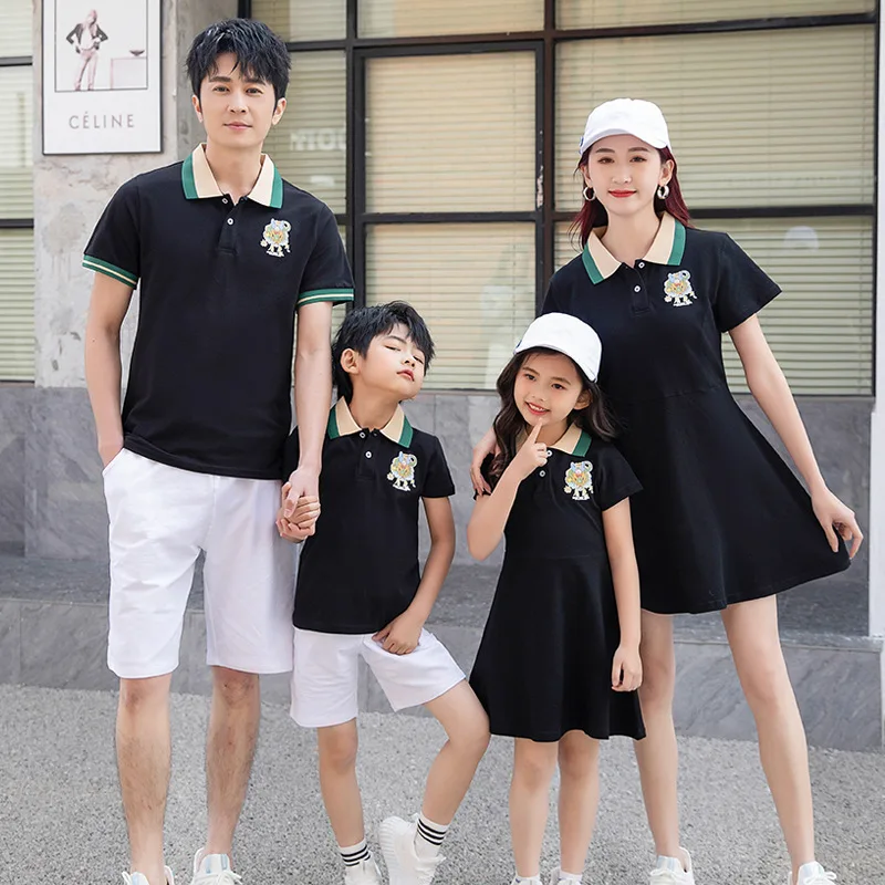 Family Matching Outfits 2024 Summer Mother Daughter laceDresses Dad Son White T-shirt Suit Family Look Couple Matching Outfit