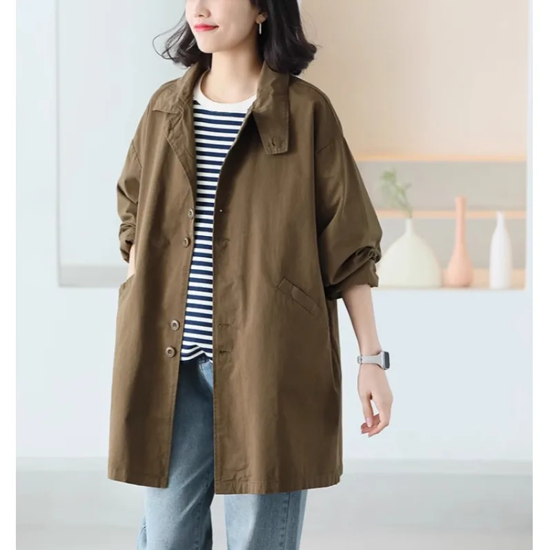 Korean Style Casual Loose Long Sleeve Women's Fashion Windbreaker Spring Autumn New Style Versatile Slimming Outerwear