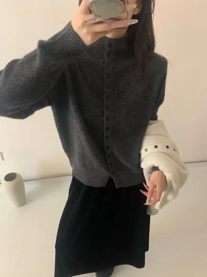 الكورية Sle الوقوف طوق زر واحد الصوف سترة مشغولة من الصوف ربيع جديد فضفاض التخسيس سترة ملابس خارجية تنفس الرطوبة... #1