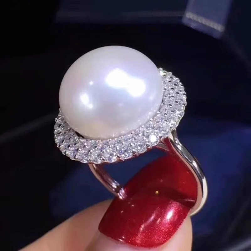 

Gorgeous HUGE AAAA++++ 12-13mm South Sea White ROUND Pearl Ring 925 Silver