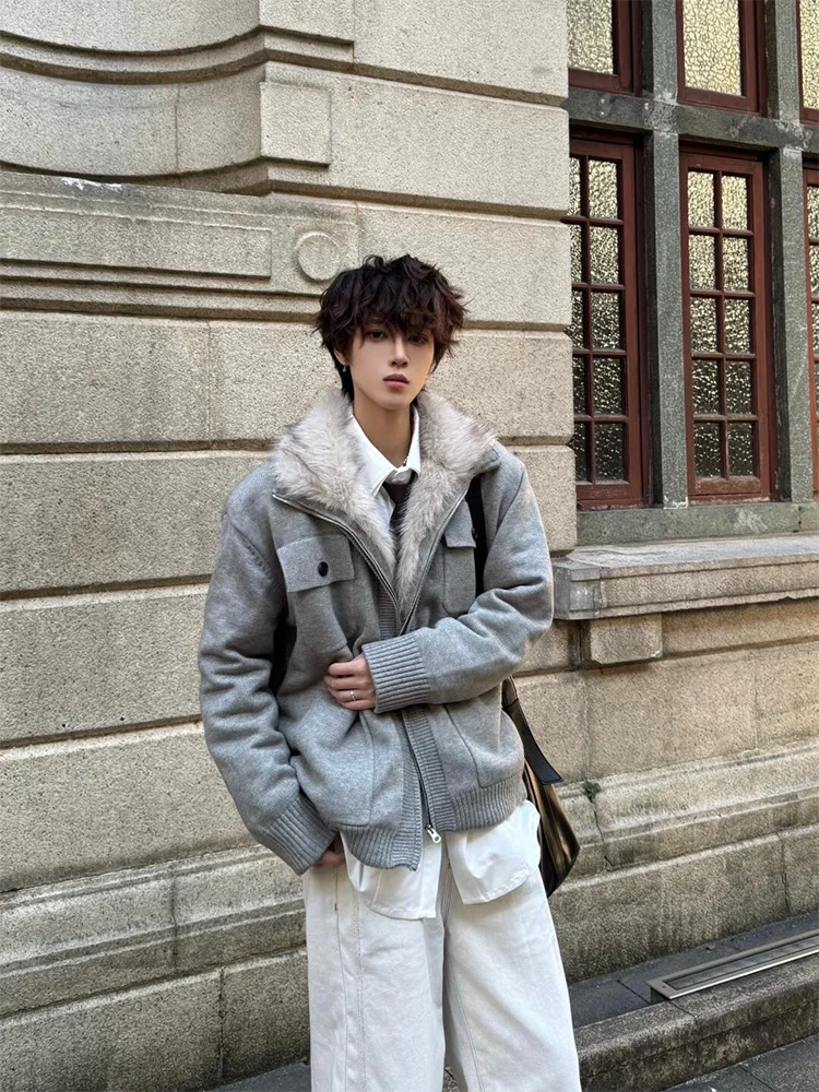

Fur Collar Army Green Jackets Mens Winter Overcoat Wool Long Style Mature Elegant Business Formal Office Work Meeting Classic OL
