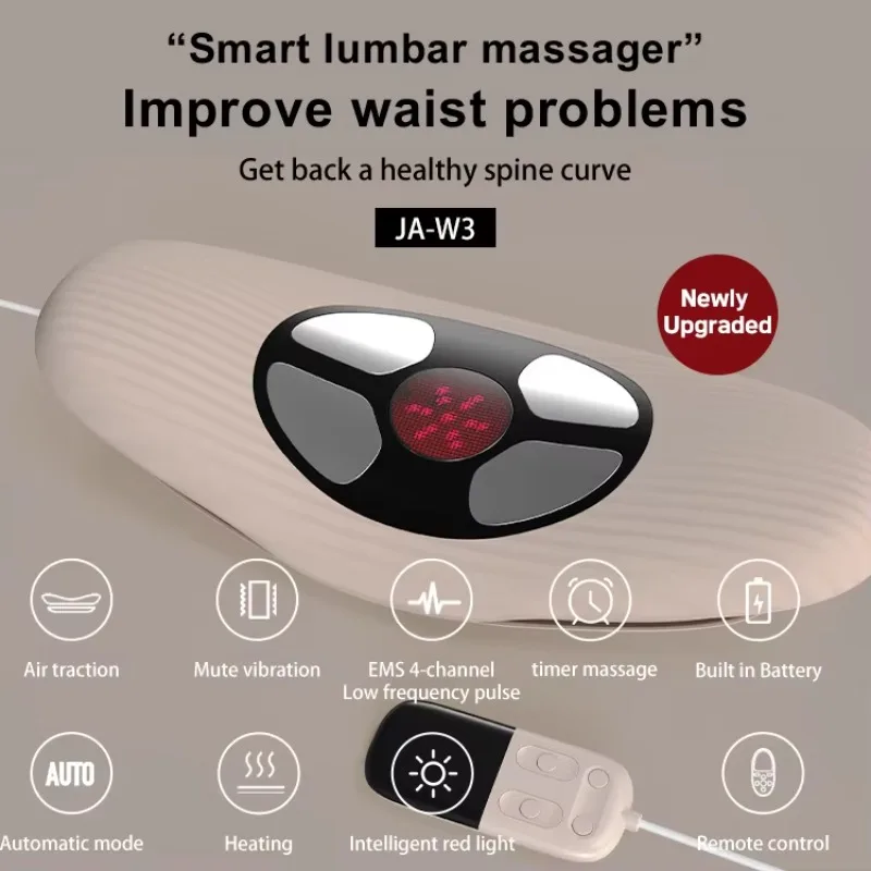 Remote control waist back massager stretcher lumbar spine swing pneumatic traction belt