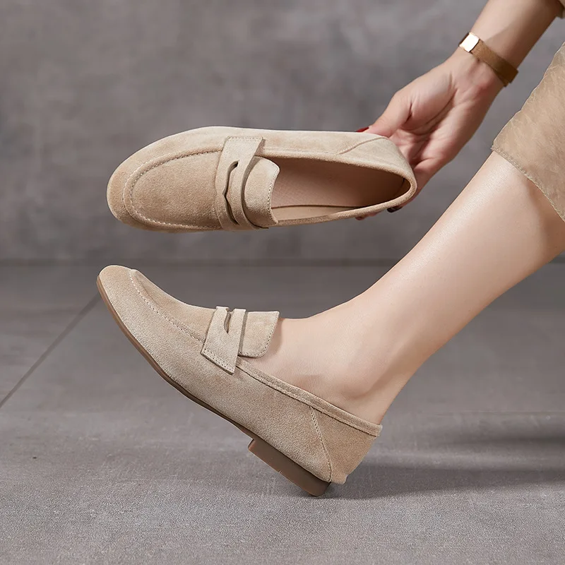 جلد طبيعي المرأة حذا فردي للسيدات لينة سوليد ركاب شقة سوليد المتسكعون دواسة واحدة جلد البقر الجدة الانزلاق على الشقق #1