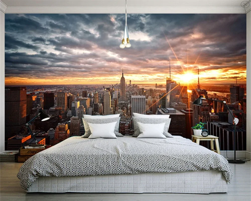 

bepapier papier peint Customized modern city night view new indoor living room decoration painting waterproof silk wallpaper