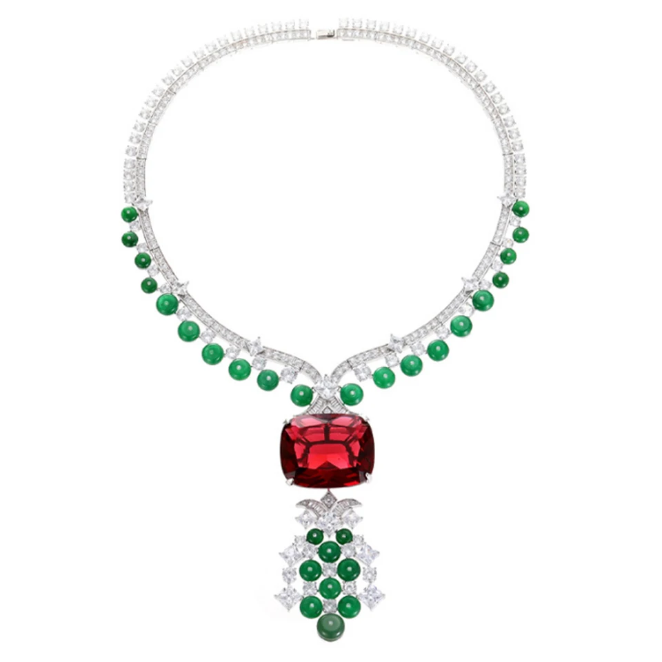 

Zlxgirl jewelry Luxury Brand Red Green Zirconia Wedding Necklace jewelry Fine Women's Anniversary Neclace Classic Bridal gifts