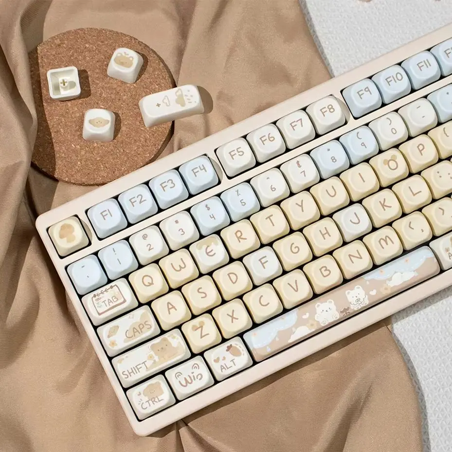 

132 Keys Cute Bear Keycaps MOA Profile Thermal Sublimation PBT Keycaps Personalized Cute Keycap For 64/96 Mechanical Keyboards