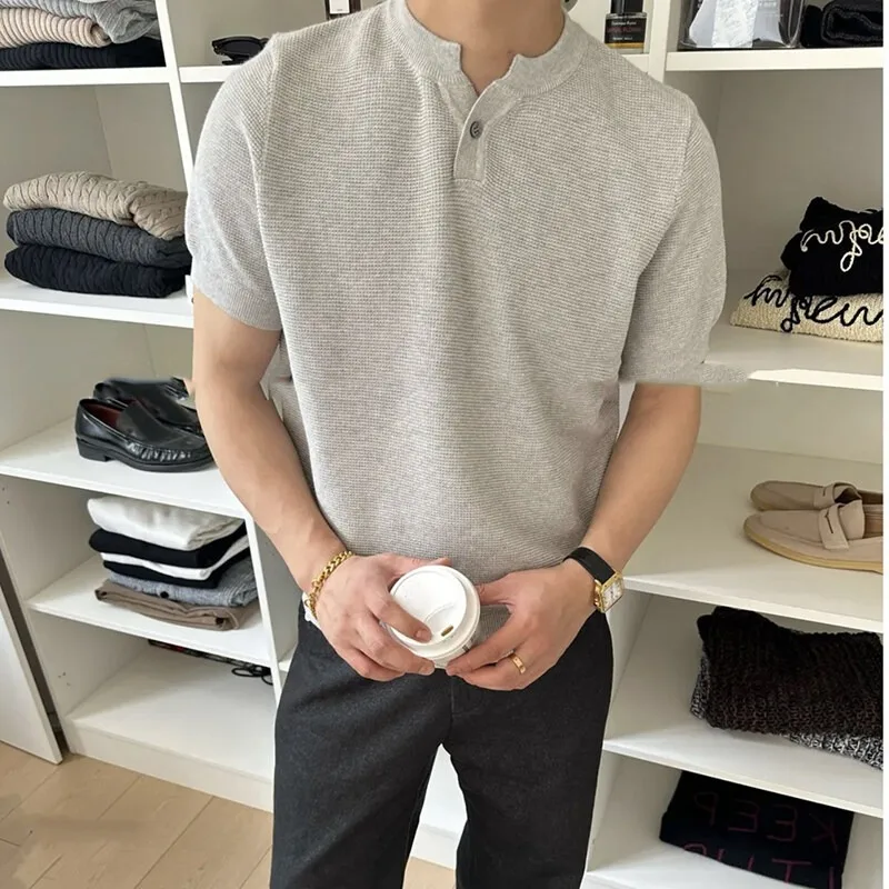 Short-sleeved Knitted Sweater with A Men's Texture British Business Fit Summer Ice Silk Trend