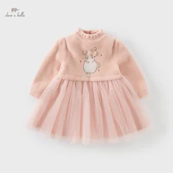 Dave Bella Princess Dress Girls Baby Children 2024 New Autumn Winter  Charm Cute Pink Fashion Long Sleeved Dress DB4243163