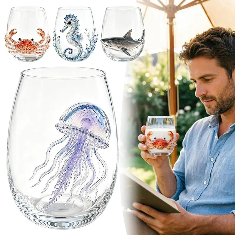 Handcrafted 3D Octopus Art Glass Cup Marine Animal Stemless Whiskey Glass Tumbler Coastal Home Decor Ocean Lovers Gift