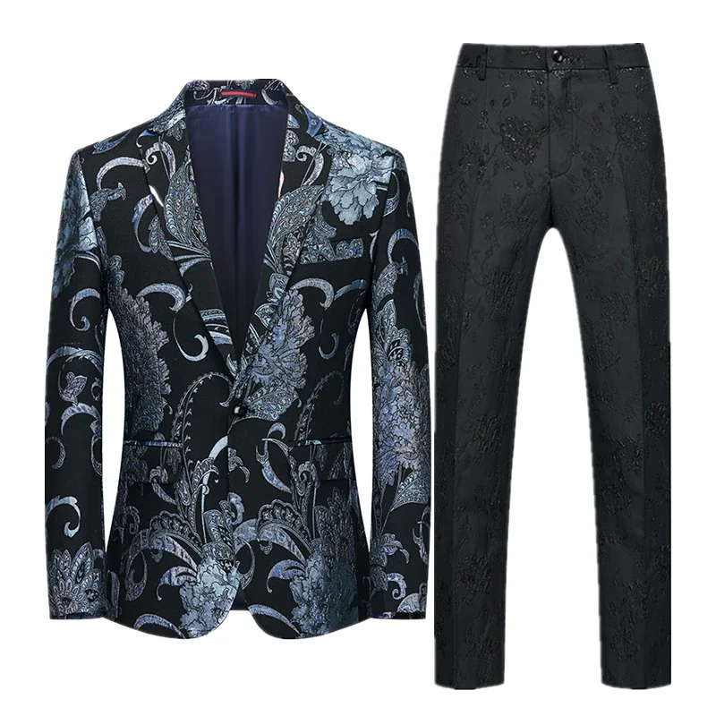 Embroidery Color Fashion Suit Two-piece Men\'s High Quality Personalized Stage Performance Banquet Business Casual Blazer+Pant