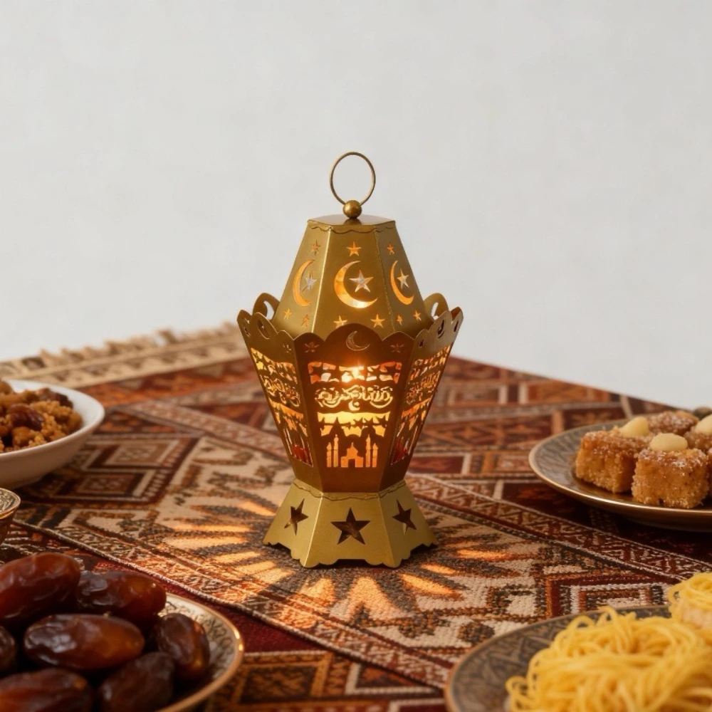 

Creative Eid Mubarak Candle Lamp Ramadan Crescent Moon and Star Iron Night Light Islamic Muslim Decoration Eid Party Supplies