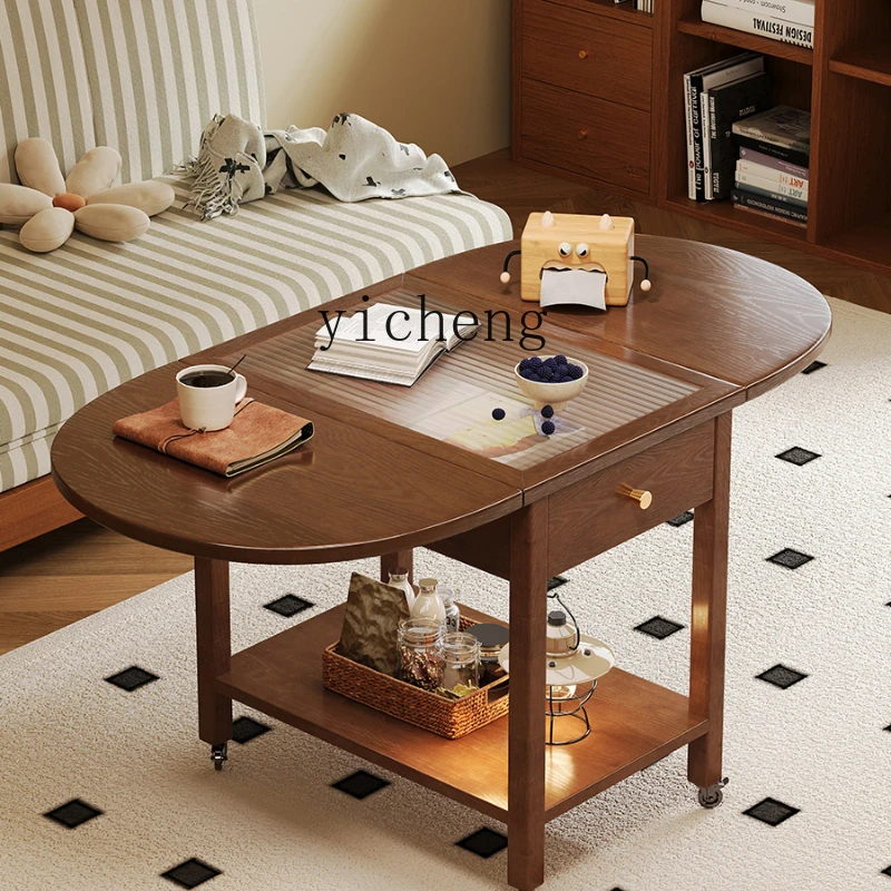 

XL solid wood removable side table household trolley coffee table balcony living room sofa side table