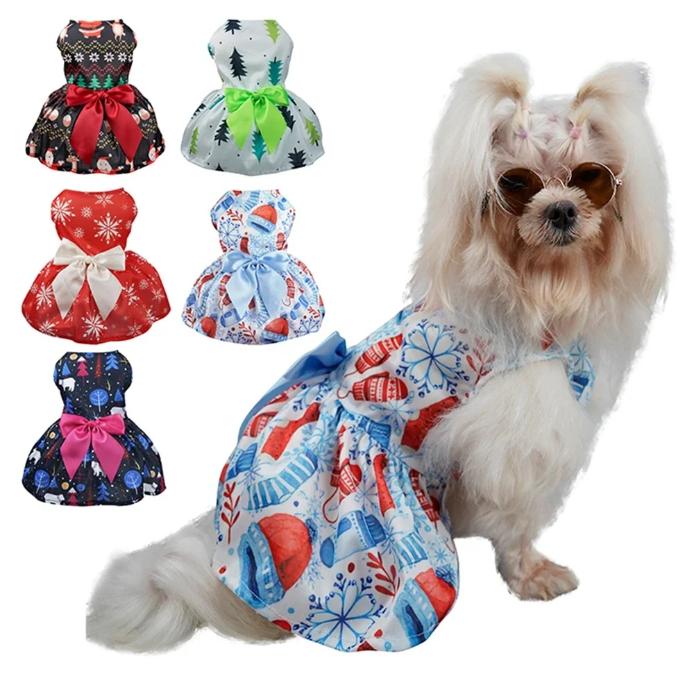 Christmas Dog Dress Small Dog Apparel Cat Dress Skirt Xmas Dog Clothes Puppy Dress Holiday Birthday Doggie Party Pet Costumes