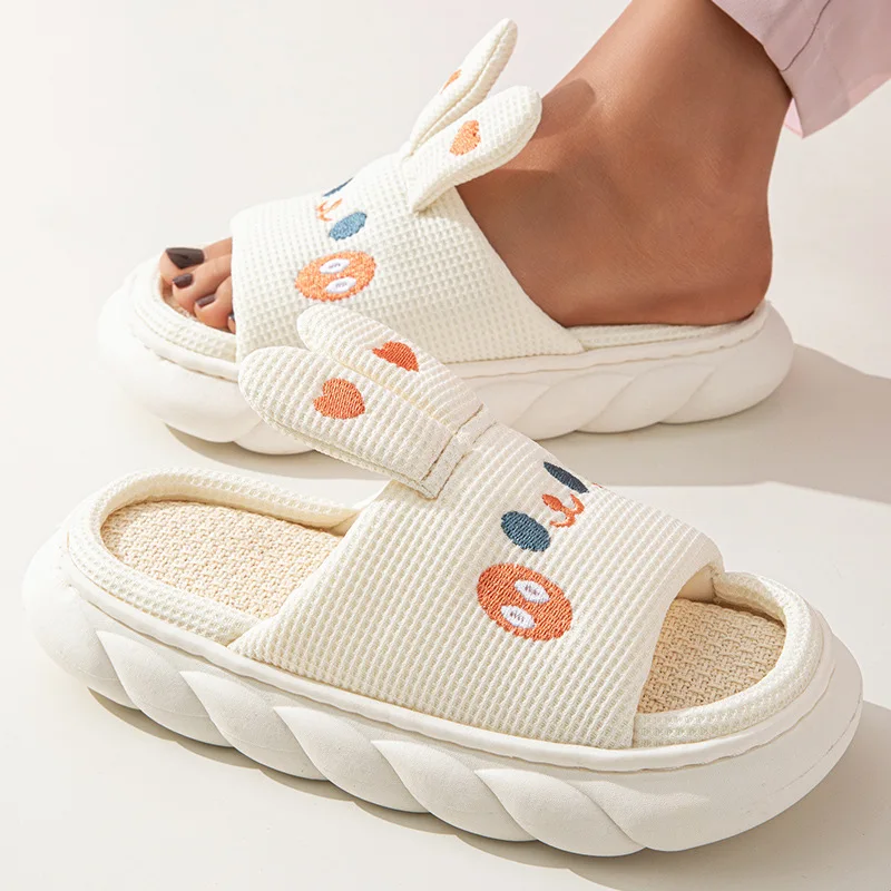 Bebealy Cute Women Slippers Summer Platform Soft Cartoon Home Slippers Lovely Thick Sole Slides Outdoor Non-slip Cloud Slippers