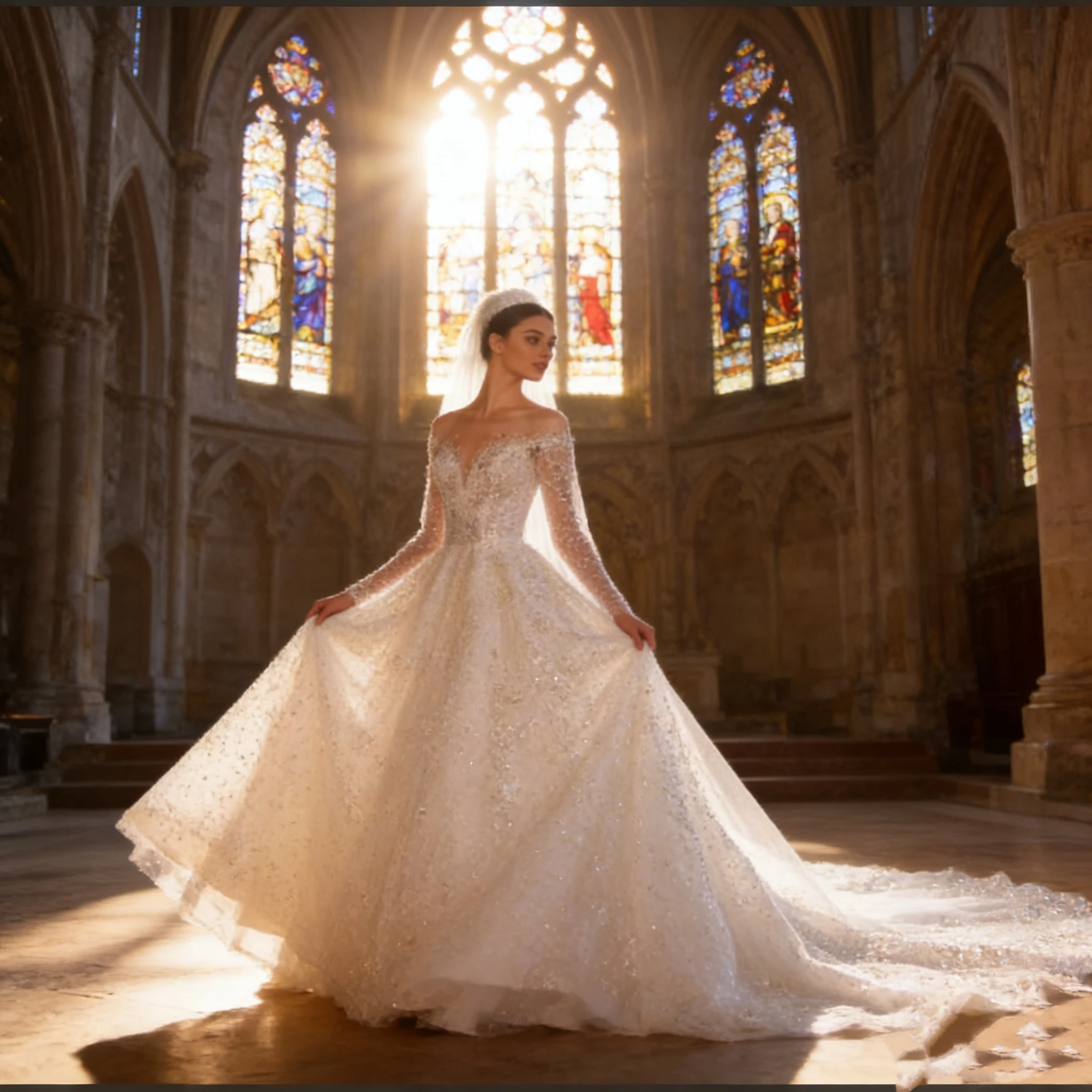 Vestidos De Novia Shining Long Sleeve Ball Gown Wedding Dress Beading Tulle Luxury Hochzeitskleid Button Back Gorgeous Trouwjurk