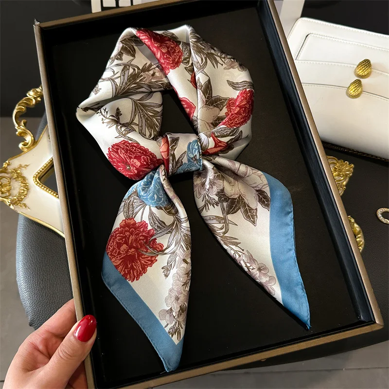

Роскошный женский шелковый шарф-хиджаб, бандана, накидка, цветочный дизайнер, квадратные шарфы, шейный платок, шаль, повязка для волос, платок