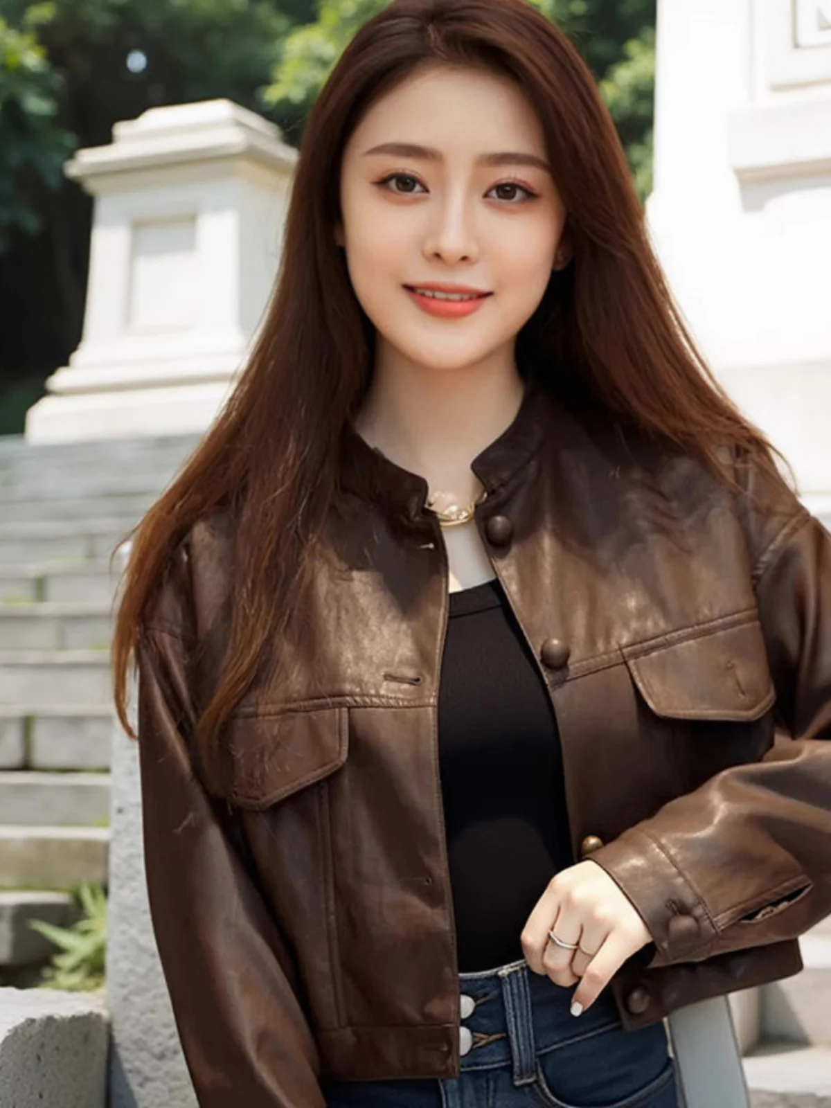 Veste décontractée pour femme Ele, collection automne-hiver 2024, manteau en cuir ample et amincissant, style polyvalent