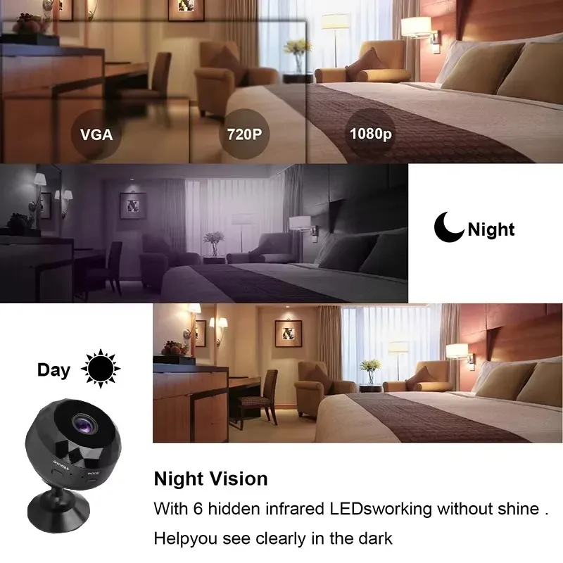 Câmera de Segurança Mini WiFi Sem Fio com Visão Noturna, Detecção de Movimento, Bateria Recarregável, Fácil de Montar e Controlada por Aplicativo