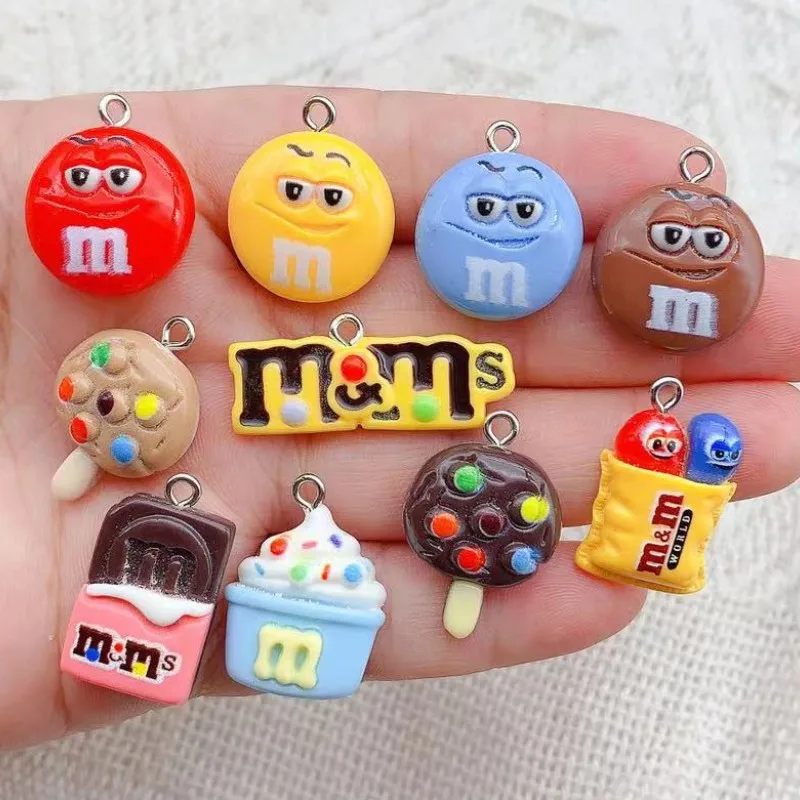 10Pcs/lot Kawaii Cartoon M Bean Flatback Resin Charms for Jewelry Making Accessories DIY Pendants Earrings Keychain Decoration