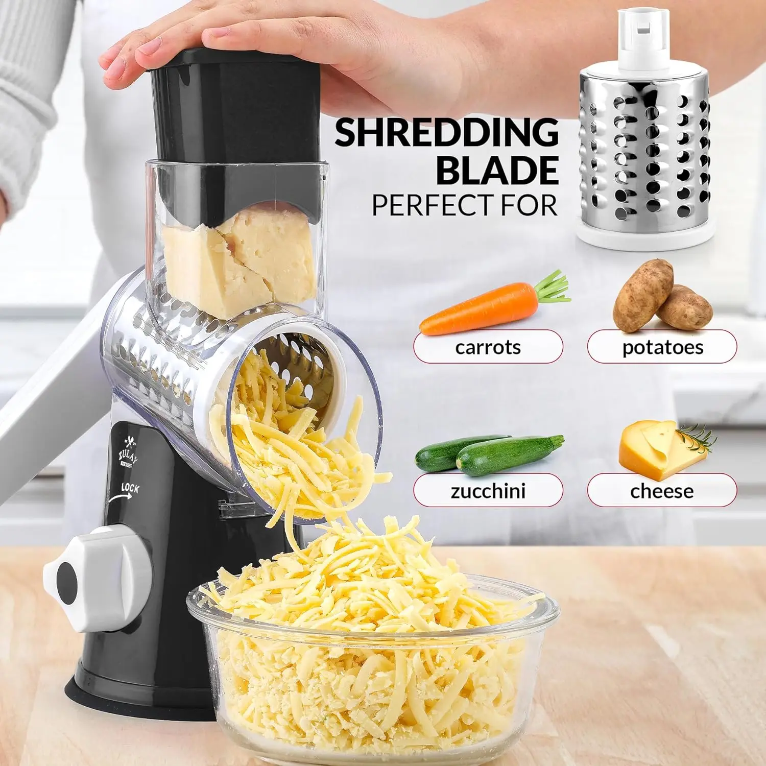 Rotary Cheese Grater Manual Vegetable Cutter Multi-function Fruit Slicer Nuts Grinder with Stainless Steel Blade Kitchen Gadgets