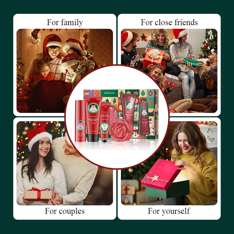 صندوق هدايا عيد الميلاد الكامل الفاخر، مجموعة العناية باليدين والجسم 4 في 1 بما في ذلك المرطب ولوشن الجسم والرش وبار الصابون #4