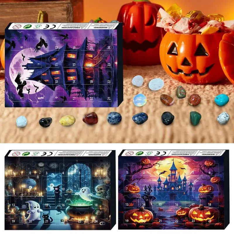 Halloween Advent Countdown Calendar 24 Days Gemstone 2024 Calendar Advent Horror Ornaments For Festival Home Table Decoration