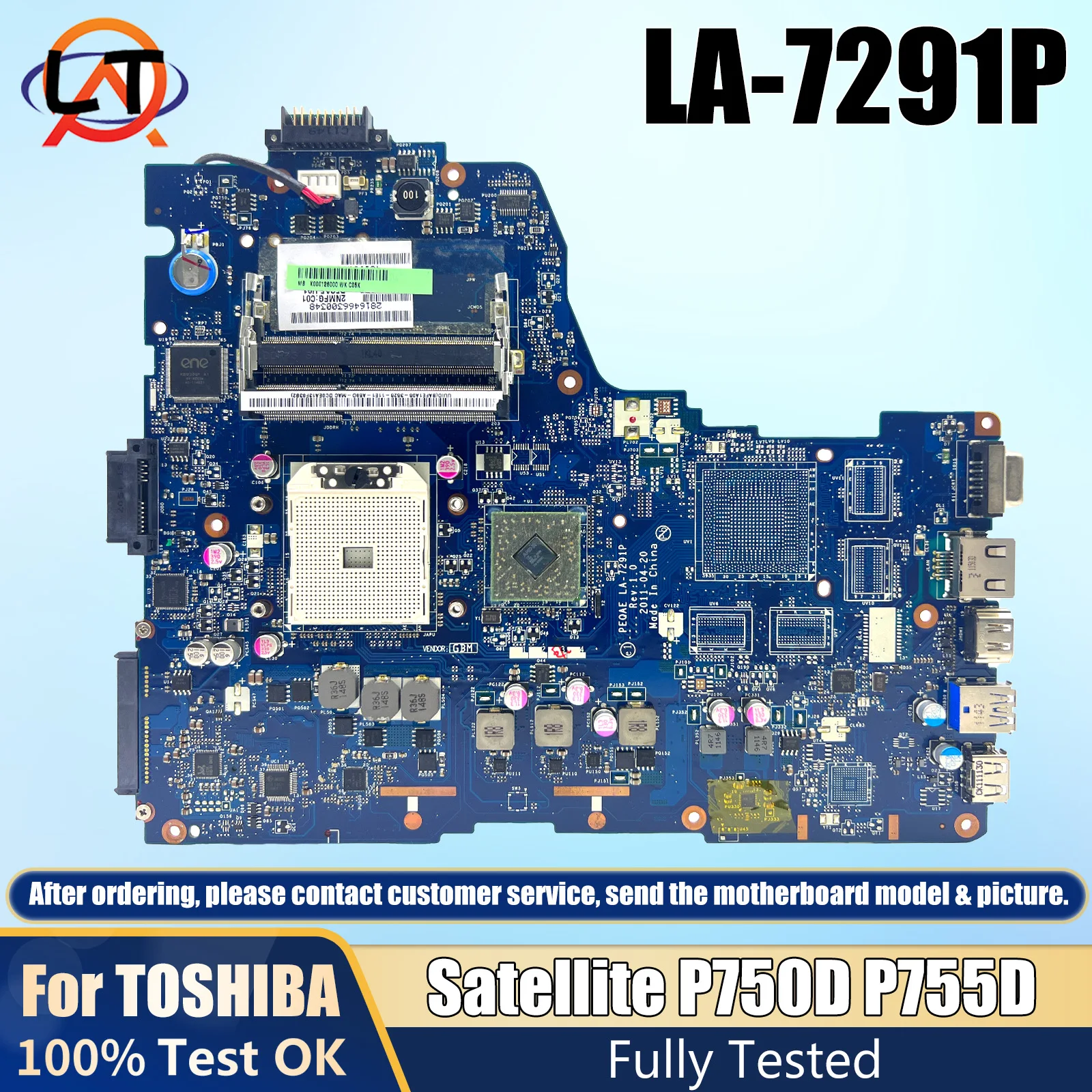 

LA-7291P Mainboard For Toshiba Satellite P750D P755D Laptop Motherboard K000126000 PEQAE DDR3 100% Test OK