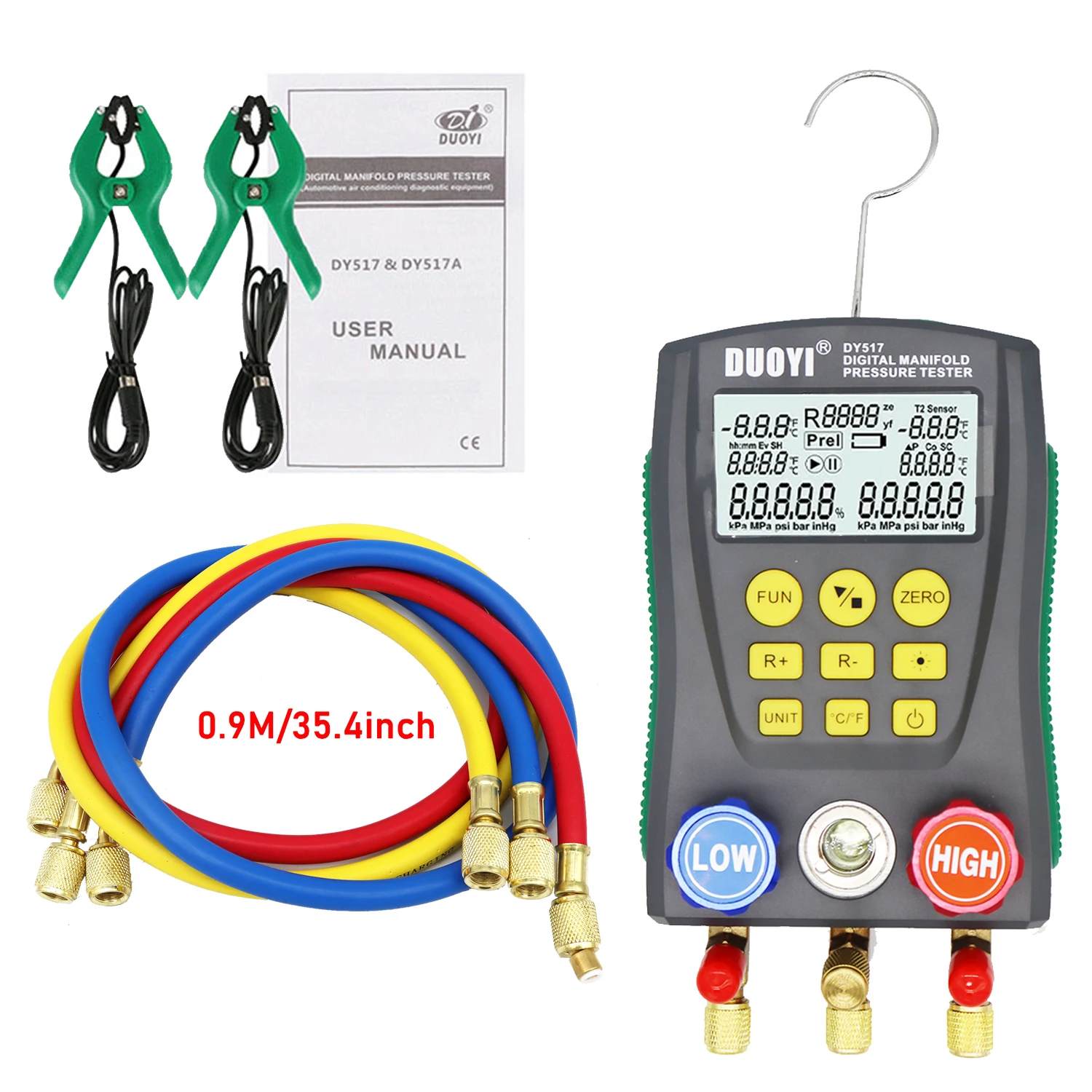 2024new Pressure Gauge Refrigeration Digital Vacuum Pressure Manifold Tester Air Conditioning Temperature Tester Valves Tool Kit