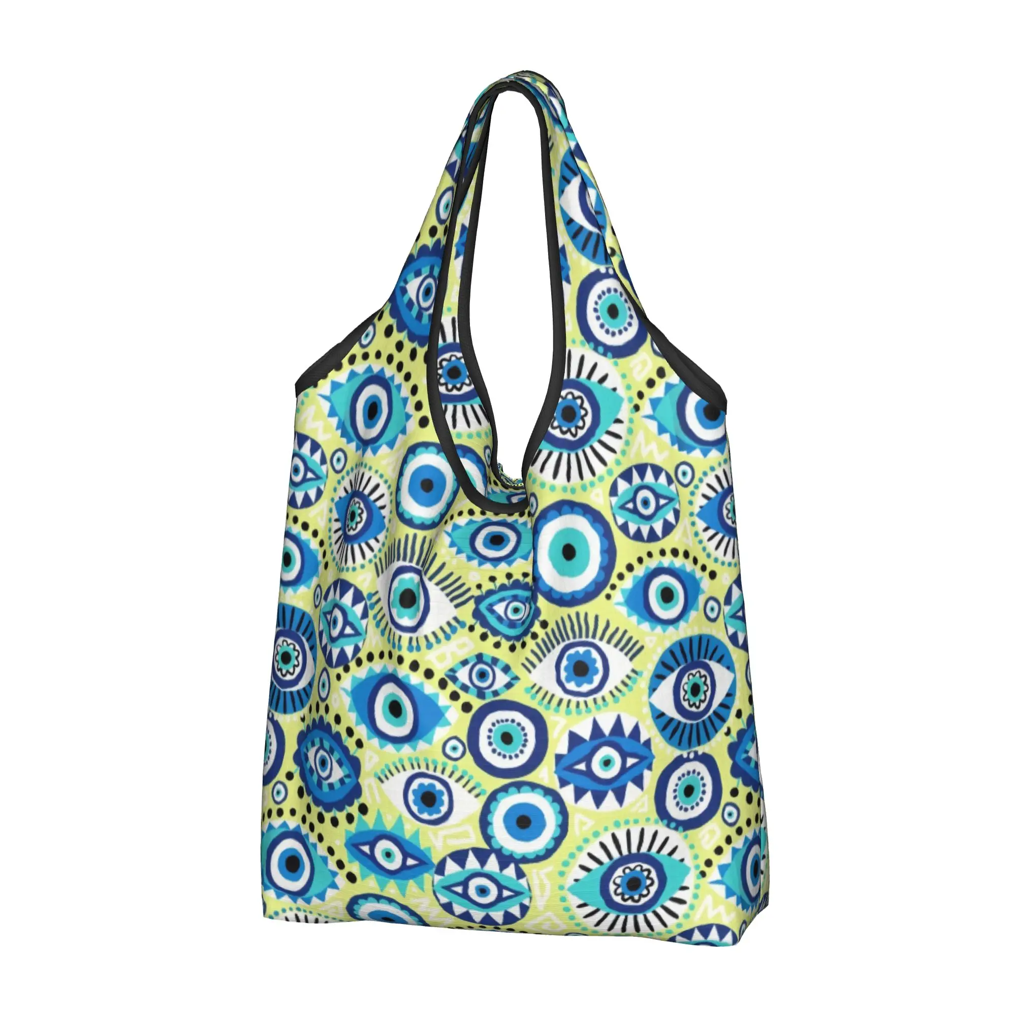 Recycling Watercolor Evil Eye Nazar Painting  Shopping Bag Women Tote Bag Portable Hamsa Lucky Charm  Grocery Shopper Bags