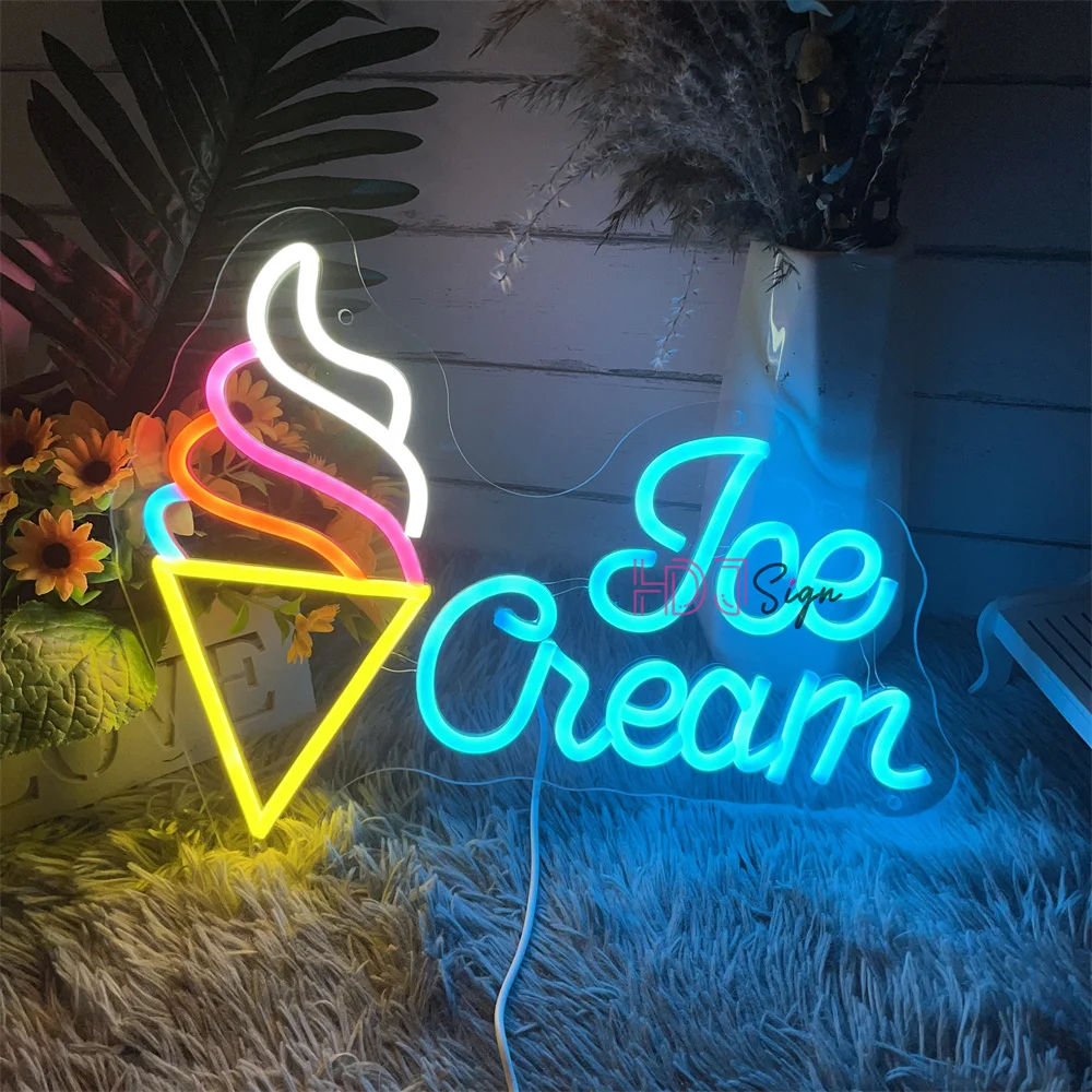 Ice Cream Neon LED Sign Light Wall Decoration for Store Room Party Decor Kids Birthday Gift Night Lights Lamps