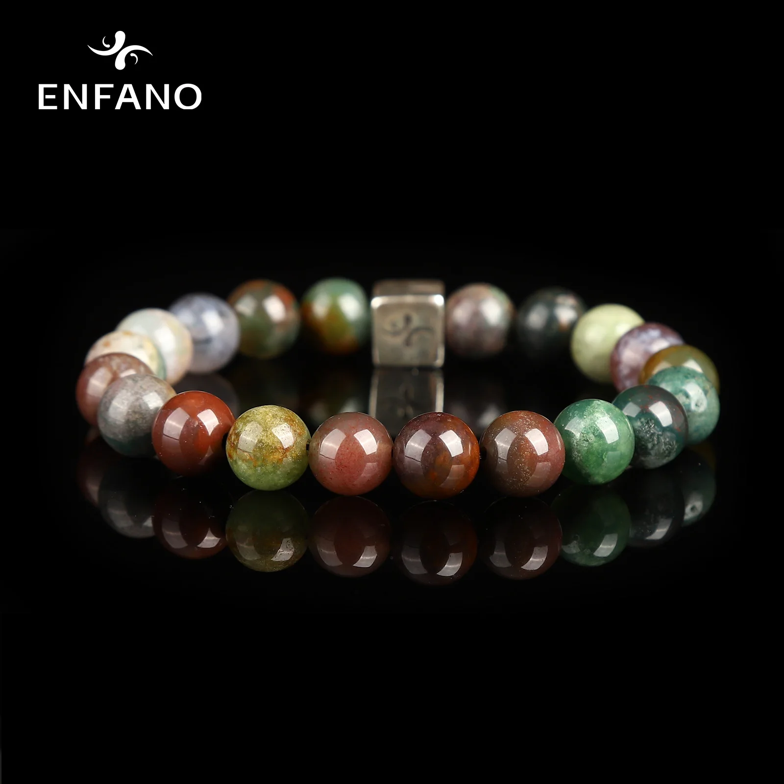 

ENFANO Indian pattern agate agate bracelet 8mm round round bead bracelet retro birthday gift size name text personalized custom