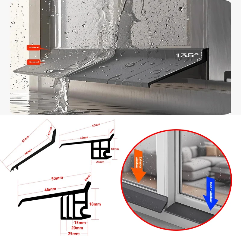 50cm Home Window Water Blocking Bar Sliding Window Rain Weatherstrip Balcony Insulation Windproof Sealing Strip Flashing Board