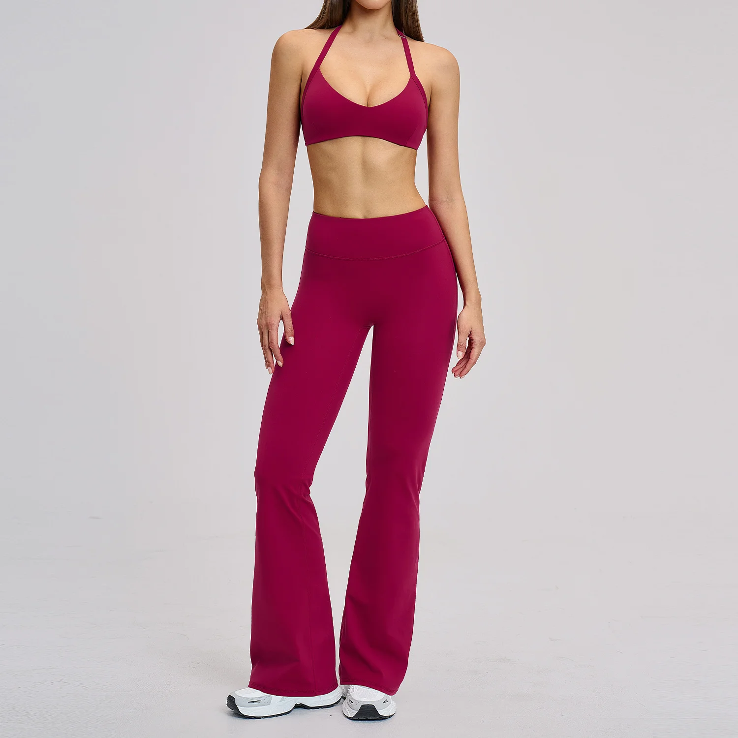 2 Piece Yoga Set Slim Fit Beauty Back Sports Bra Gym Sports Running Fitness Set High Waist Flares Leggings Women's Tracksuits image 3