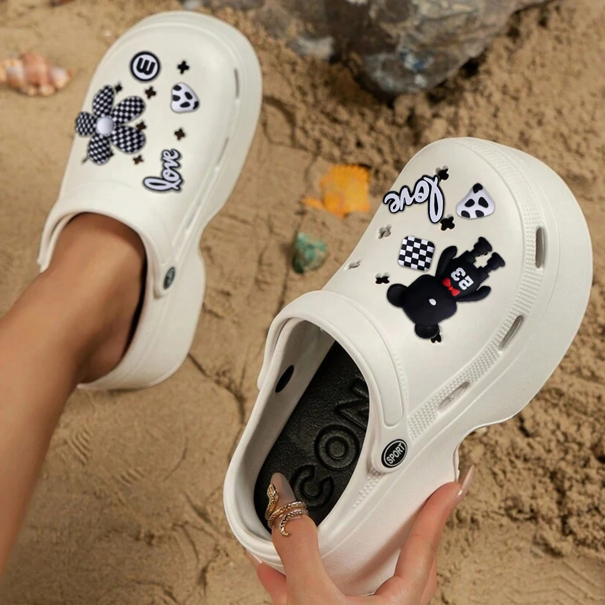 Women Chunky Platform Sandals 2024 Summer Soft Thick Sole Diy Clogs Garden Shoes Woman Closed Toe Non-Slip Beach Slides Sandals