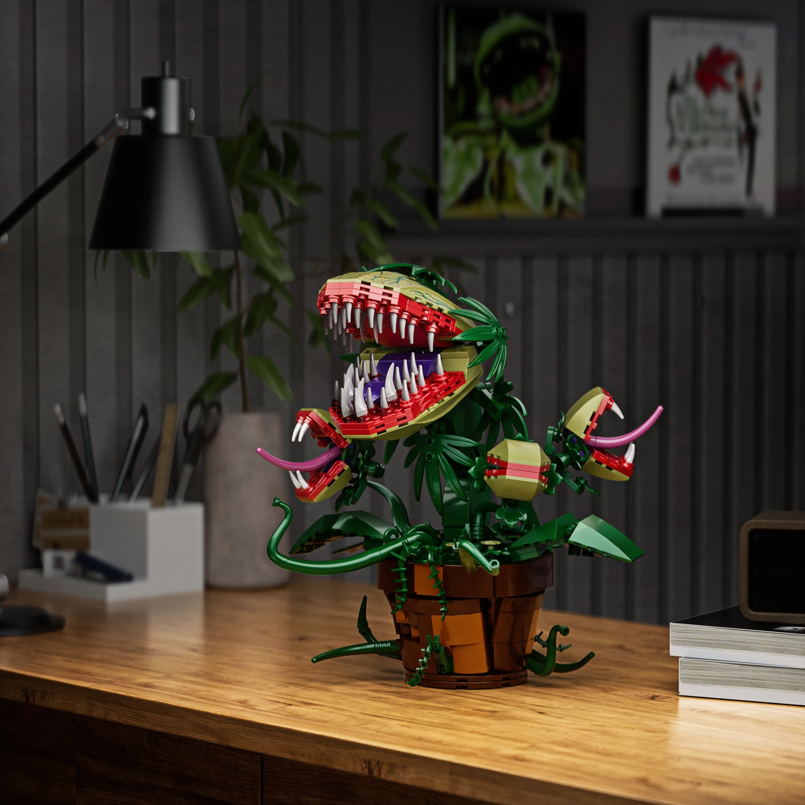 Audrey II Piranha พืชดอกไม้บล็อกอาคาร 4 เปิดปาก, horrors Shop Cannibal อิฐของเล่นของขวัญฮาโลวีนสําหรับเด็ก
