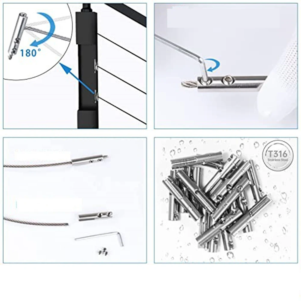 Invisible Terminal Hardware Kit 20pcs T316 Stainless Steel for 18inch Cable Railing Flexible Angle Compatibility