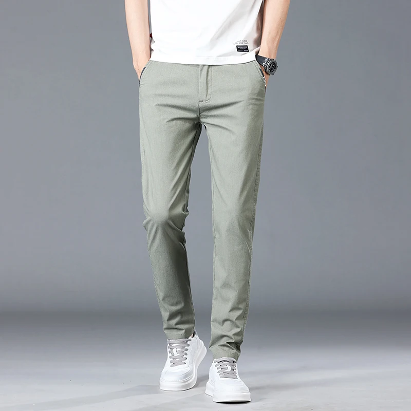 High Quality Fashion Men\'s Slim Straight Trousers 2024 Korean Version Summer New Style Office Business Casual Pants Male