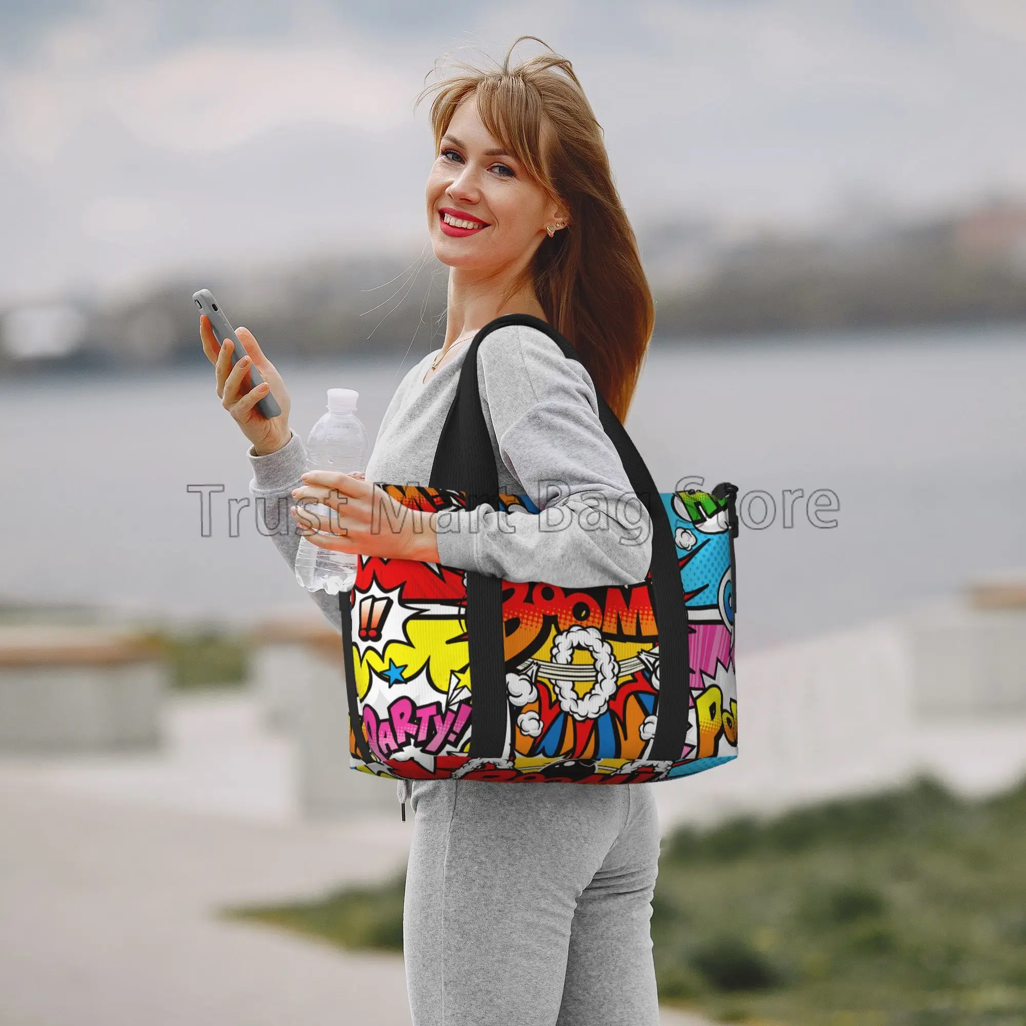 American Comic Book Collection Pop Art Print Hand Travel Bag Multipurpose Weekender Bags Waterproof Luggage Bag for Sports Gym