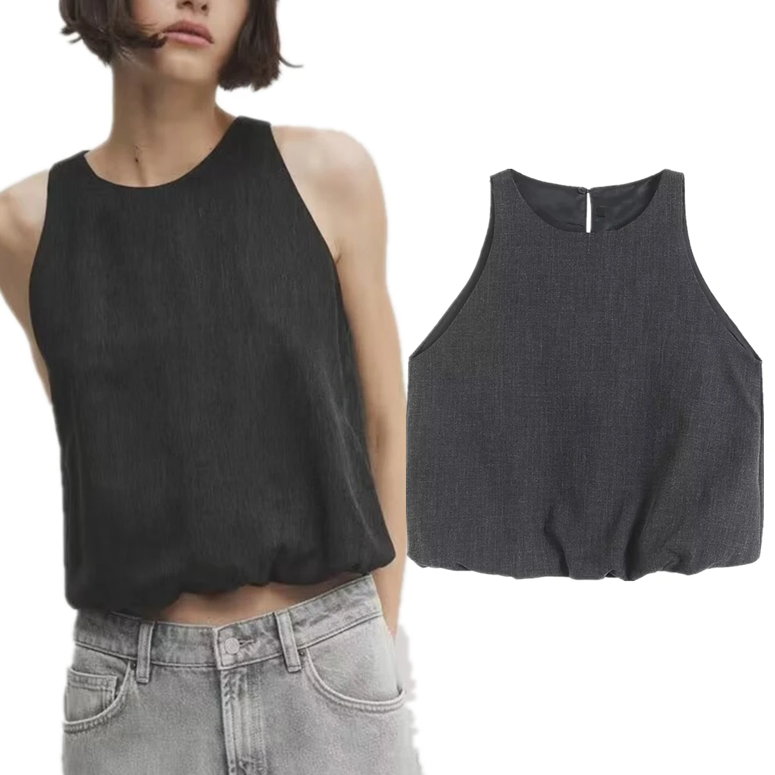 

Dave&Di Minimalism Fashion Tank Tops Gray Color Casual Shirt Elegant Blouse Women