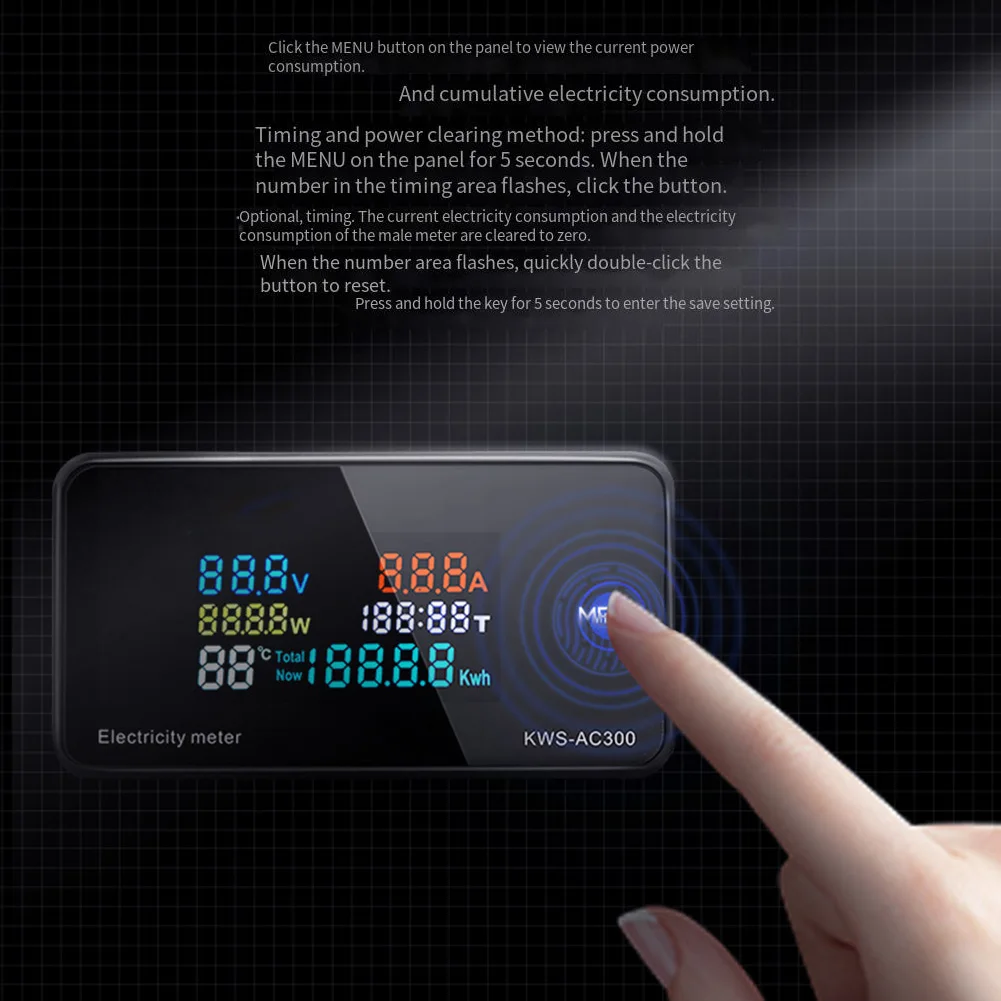 KWS-AC300 AC 50-300V Digital Voltmeter Ammeter LED Power Meter With Reset And Memory Energy KWh, Reset